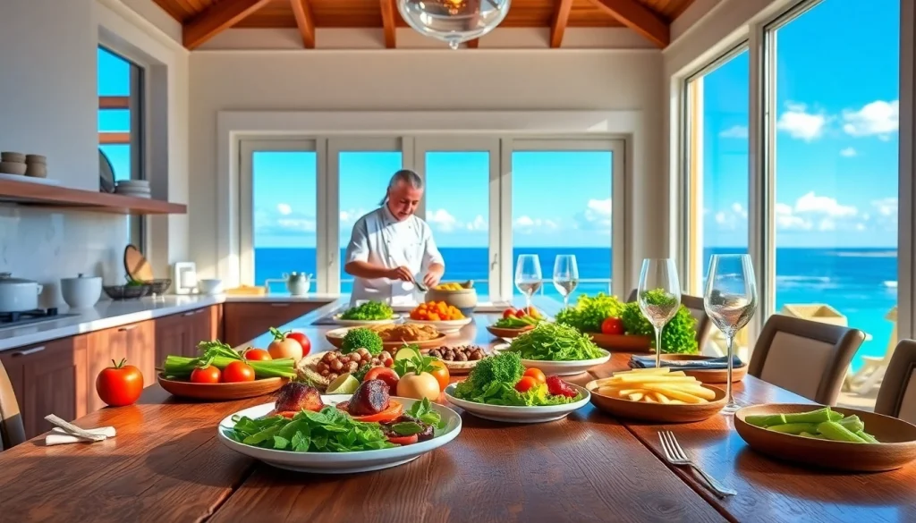 Chef expertly preparing dishes in a luxurious villa as part of a St Martin Private Chef experience.
