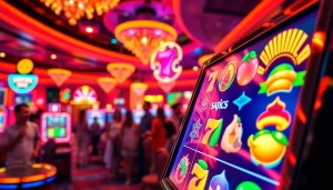 Menangkan slot online dengan suasana kasino yang meriah dan simbol berwarna-warni.