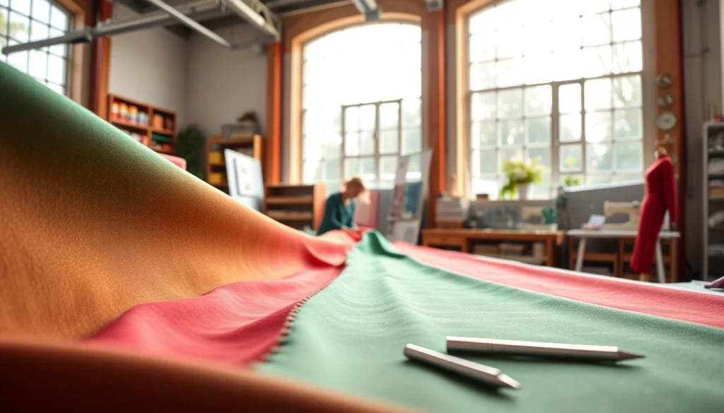 Punta di Roma stof in een creatieve werkomgeving met ontwerpers aan het werk.