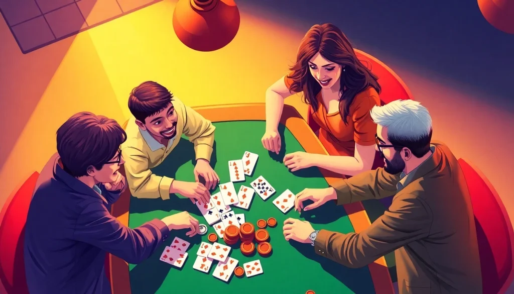 Engage in the exciting Ok rummy game with players showcasing their winning moves and expressions.