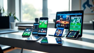 Highlight the best sports betting apps India through smartphones on a modern desk.