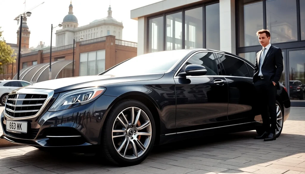 Offering Chauffeur Nottingham service with a luxury car in front of a prominent venue.