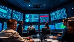 Data Breach Prevention Tampa: Modern cybersecurity center with diverse professionals analyzing data.