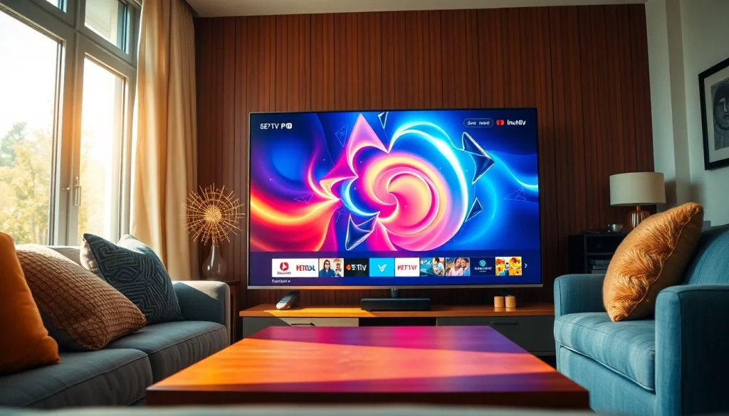 Engaging scene of a modern television showing IPTV content with iron tv pro integration for entertainment.
