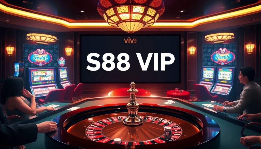 S88 VIP players enjoy a thrilling moment at a luxurious roulette table in an upscale casino.