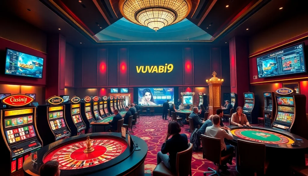 Players enjoying their time at vuabai9 with vibrant slot machines and intense poker games.