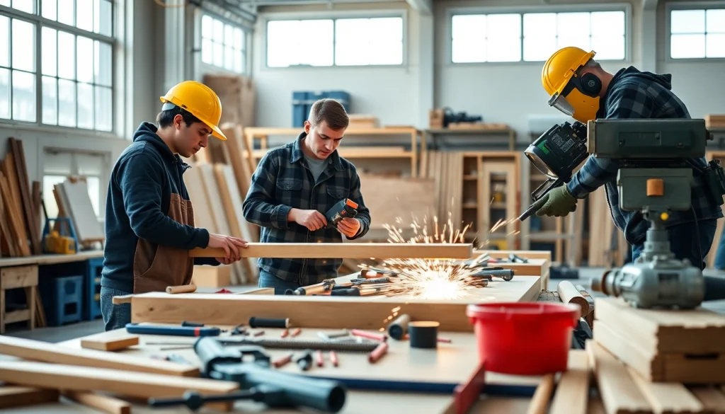 Students practicing at construction trade schools in texas, showcasing hands-on training and skills development.