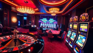 Experience the excitement of 상품권소액결제 with a vibrant casino scene featuring poker, roulette, and slots.