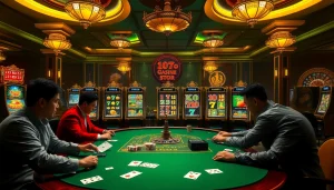 A thrilling casino slot gaming experience with agen toto slot and vibrant machines and players engaged.