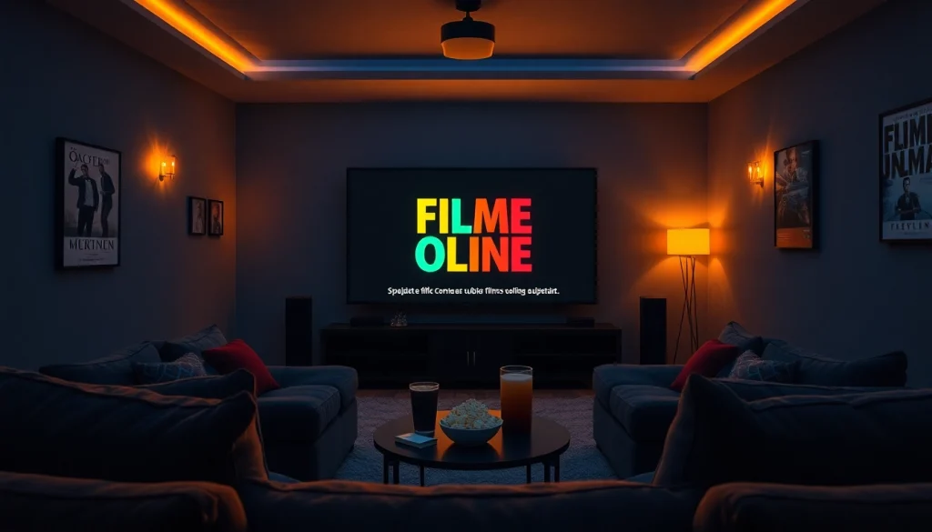 Enjoy filme online subtitrate in a cozy home cinema setup with vibrant screens and comfortable seating.