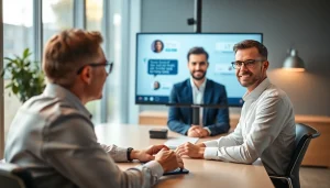 Engaged candidate using AI Interviews for a video job interview with a digital assistant.