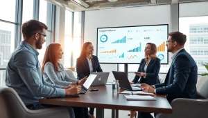 Engaging professionals reviewing competitive intelligence strategies in a modern workspace.