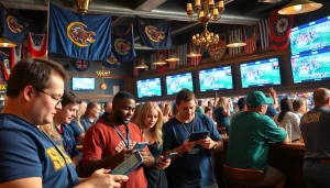 Engaged fans enjoying South Carolina sports betting at a lively sports bar, showcasing enthusiasm and team spirit.
