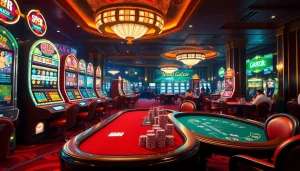 Engaging players winning big at Slot Gacor machines in a luxurious casino setting