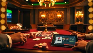 Experience thrilling gameplay at VB9 casino with vibrant poker chips and an elegant roulette wheel.