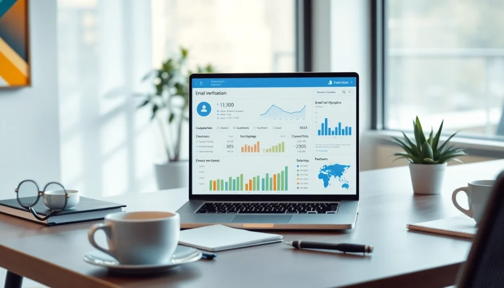 Email verification dashboard in a modern office setting with a focus on data analysis.