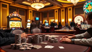 Players strategizing victories at new 66 poker tables in a luxurious casino setting.