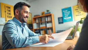 Engaged career coach providing resume advice near me to a job seeker in a bright office setting.