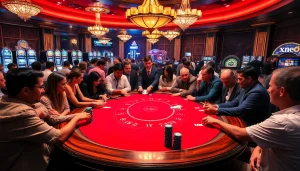 Exciting Baccarat gameplay at https://xx88.us/ with diverse players, vibrant setting, and high stakes.