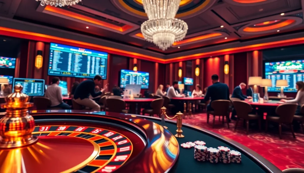 Marvelbet casino scene with poker chips and roulette wheel in a luxurious setting.