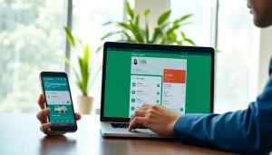 Business professional engaging with WhatsApp Smart CRM tools in a modern office.