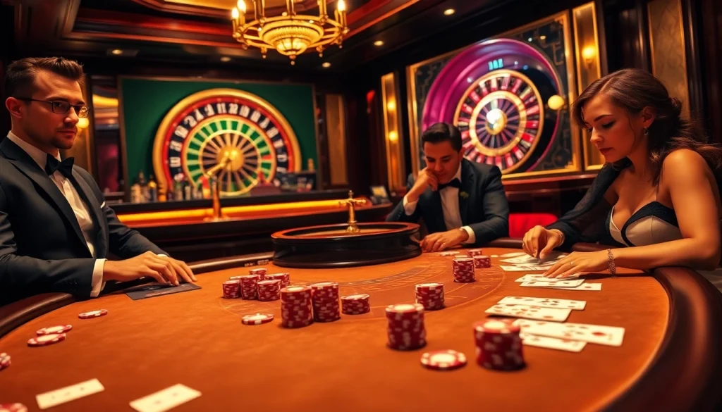 Engage with thrilling casino gameplay at https://kingarthurcafe.com/menu, featuring a stylish poker table and roulette wheel.