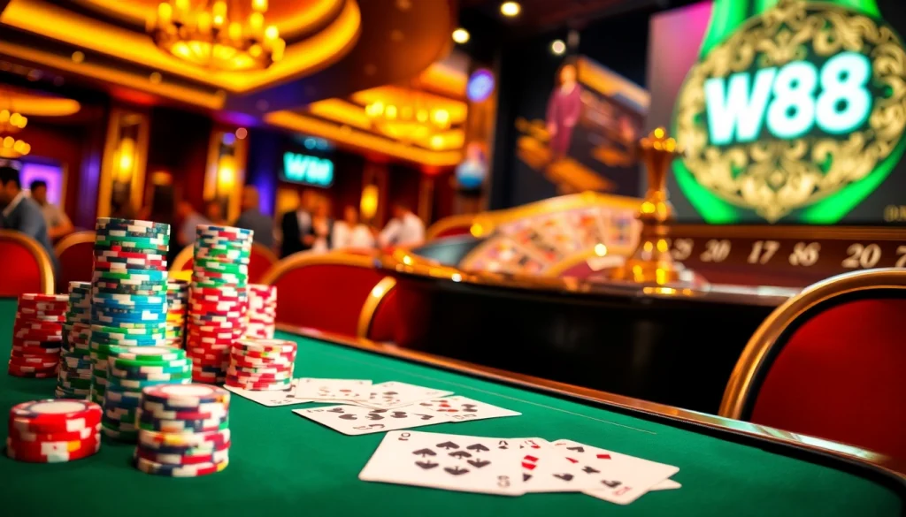 Trải nghiệm các trận chơi đầy hồi hộp tại W88 với bàn casino sống động và phong cách chơi chuyên nghiệp.