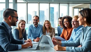 Engaged team discussing easy investing tips in a modern office setting