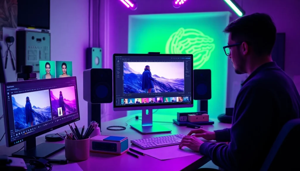 Nano banana pro AI image editor interface showing vibrant features and user interaction in a modern studio.