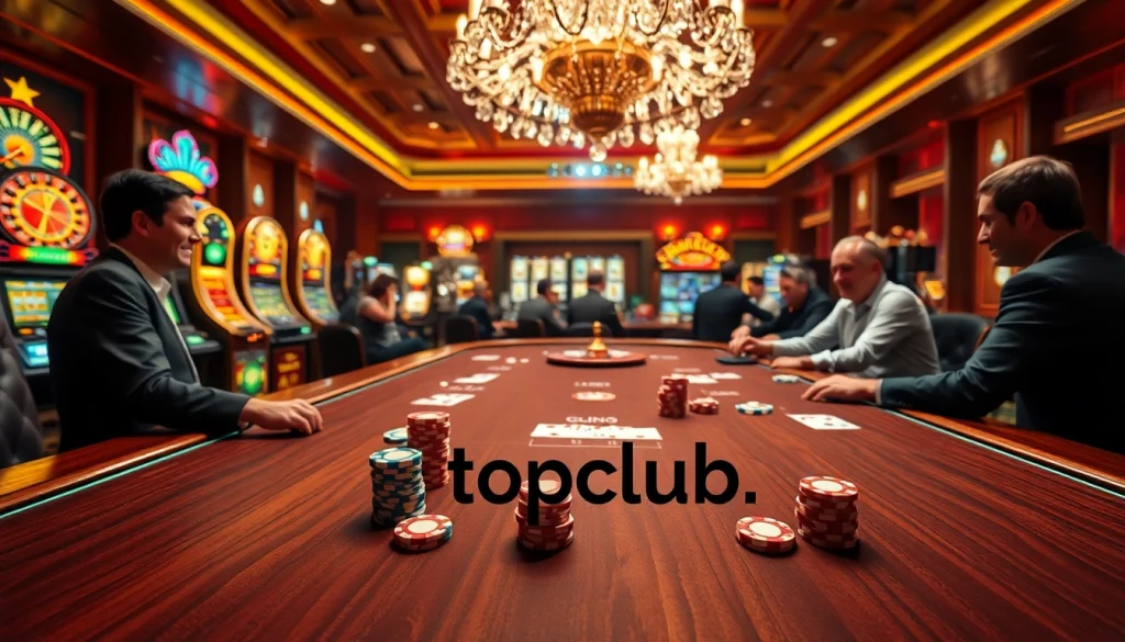 Engaging poker game featuring vibrant chips and cards at topclub casino table.
