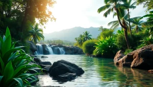 Visit https://privatetourssrilanka.com to connect with nature in a serene Sri Lankan landscape featuring a beautiful waterfall.