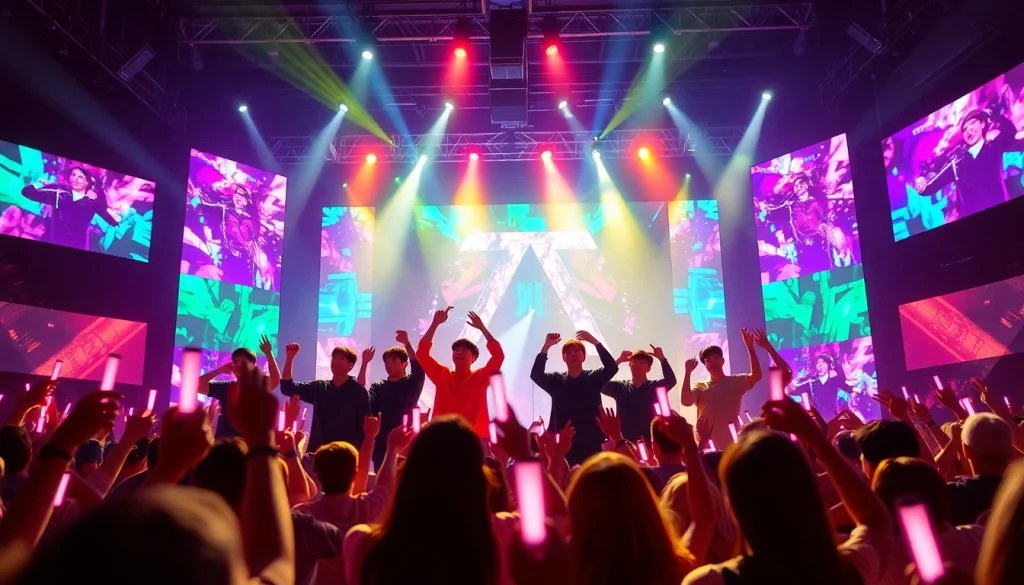 BTS news highlights an energetic concert scene with vibrant lights and engaged fans.