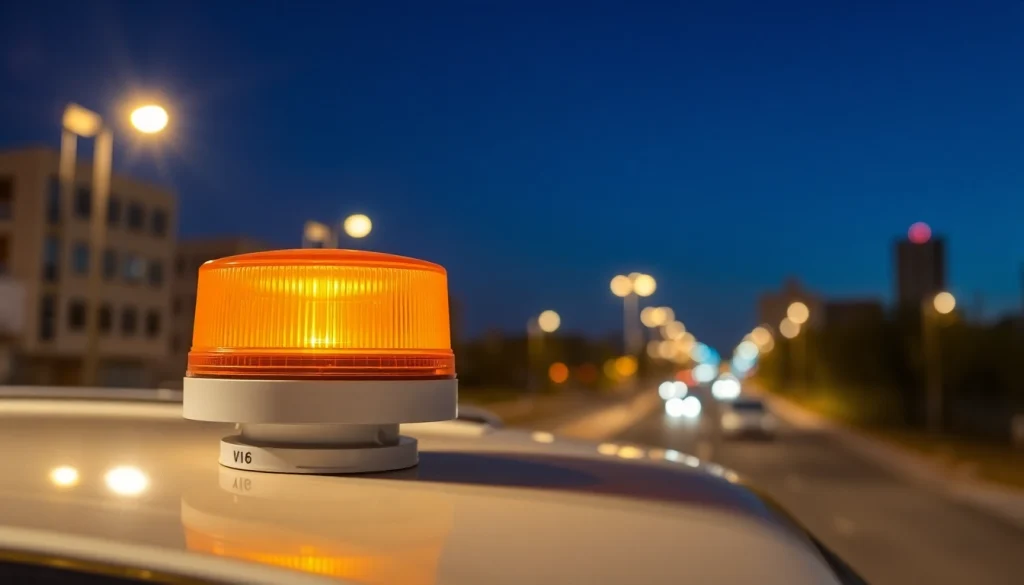 Warnleuchte V16 auf einem Fahrzeug, das Sicherheitszeichen bei Pannen signalisiert.