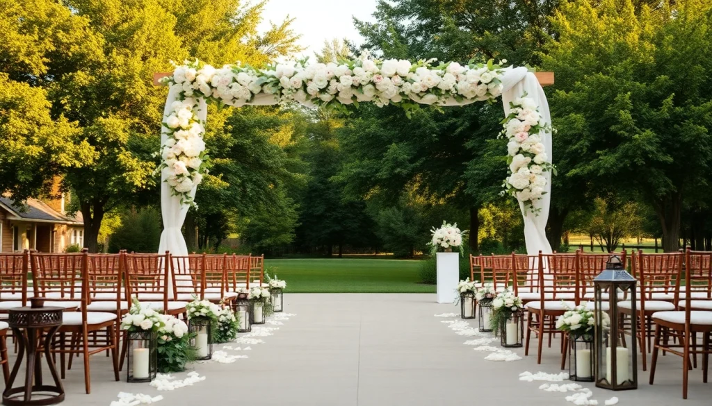 Stunning Clarksburg Wedding Venues featuring an elegant outdoor wedding setup with floral decorations.