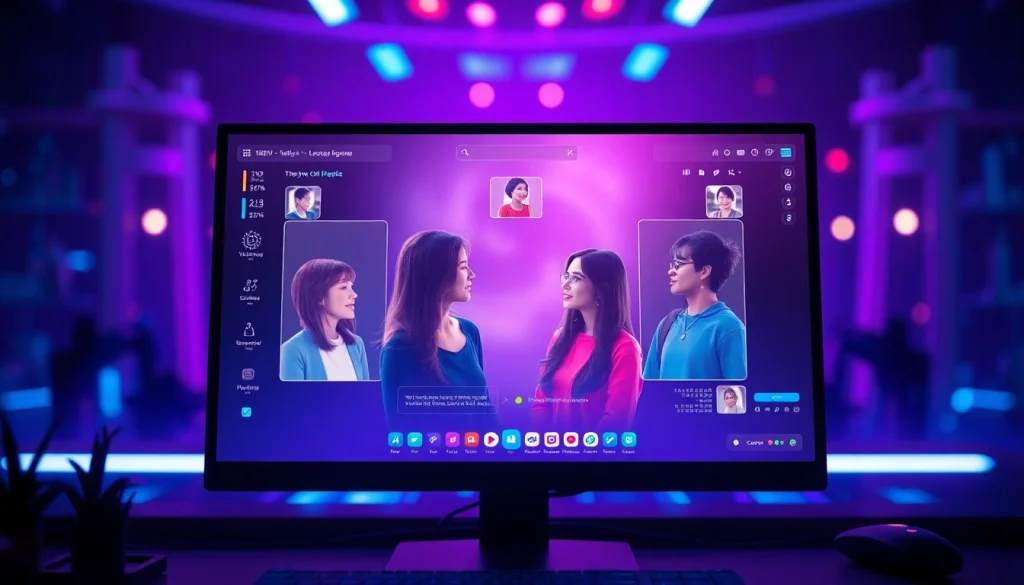 Interactive free NSFW character AI interface showcasing diverse avatars in a futuristic design.