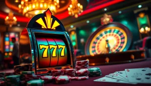 Experience the excitement of the seven77 slot in a vibrant casino setting, with colorful gaming elements.