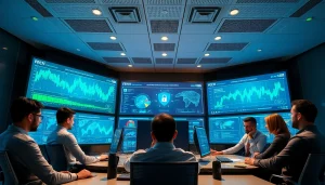 Cybersecurity AI team analyzing data in a modern tech workspace.