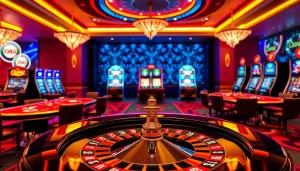Experience thrilling gaming action at https://rr88.navy/ with a luxurious casino scene featuring rich colors and exciting gameplay.