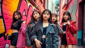 blackpink members showcasing their unique styles in a vibrant urban portrait
