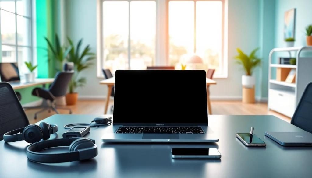 Shop technology and accessories at https://buyingst.com, featuring a stylish laptop in a modern workspace.