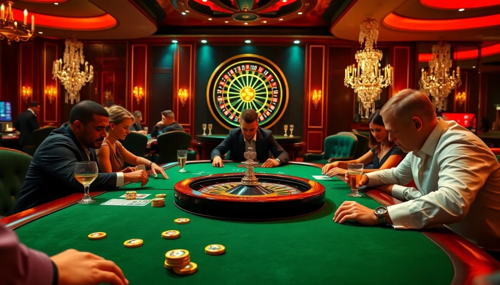 SODO casino players engaged in high stakes poker under warm lighting.