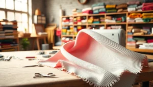 Ribcord katoen stof met focus op textuur in een naai atelier.