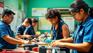 Students exploring hands-on opportunities at hawaii trade schools in a workshop.
