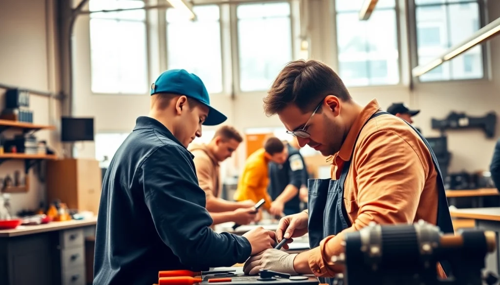 Trade School Knoxville TN students actively learning in a vibrant training environment.