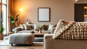 Een prachtig voorbeeld van bouclé stof in een stijlvolle woonkamer met luxe textuur.