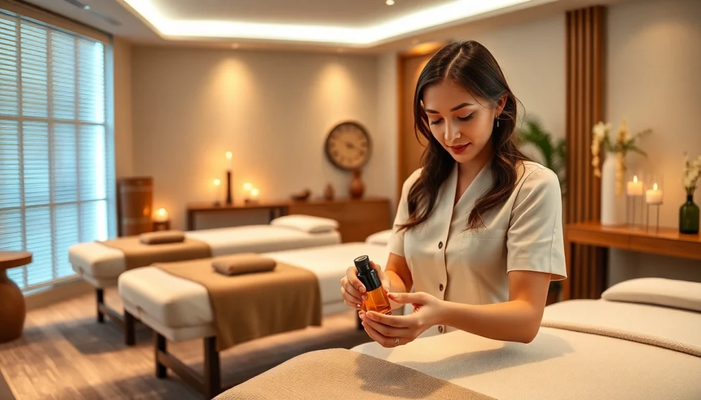 Relaxation scene featuring a young female therapist preparing for a 출장 massage session.