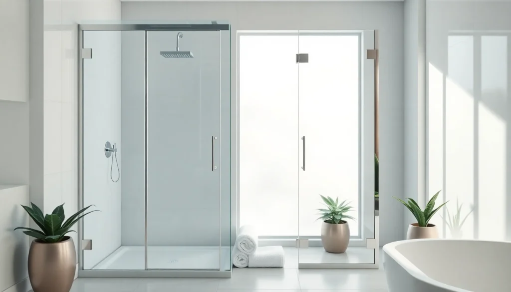 Stylish elegant shower doors beautifully complement a modern bathroom design, enhancing the luxurious ambiance.