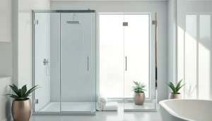 Stylish elegant shower doors beautifully complement a modern bathroom design, enhancing the luxurious ambiance.