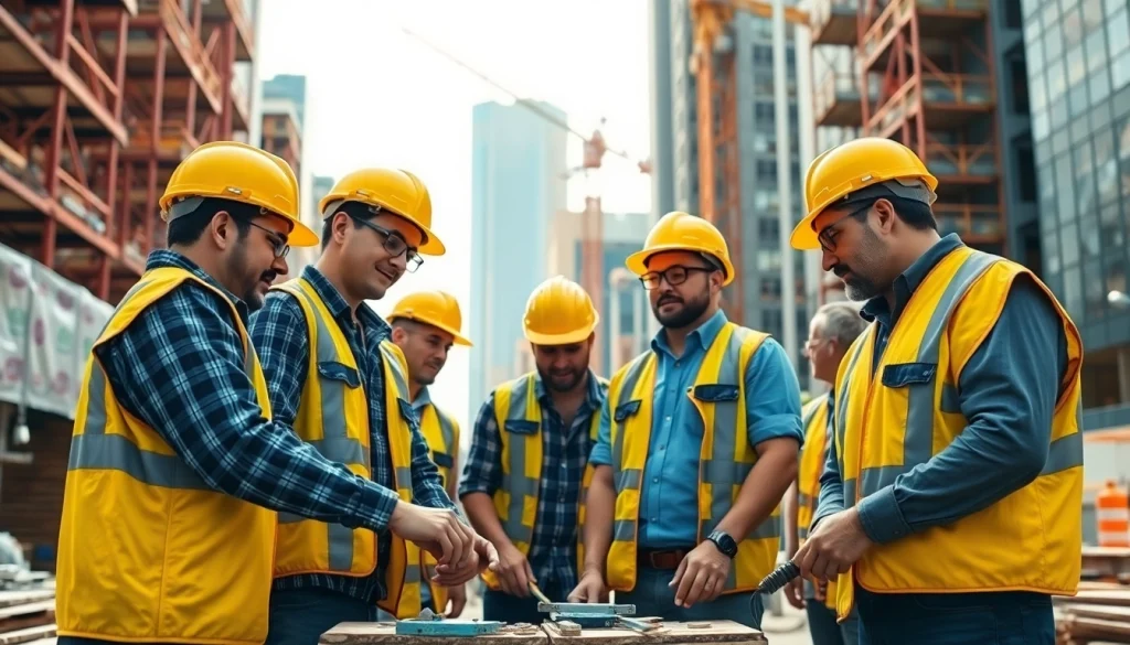 Promote construction advocacy carolinas through professional teamwork illustrated in an urban construction setting.