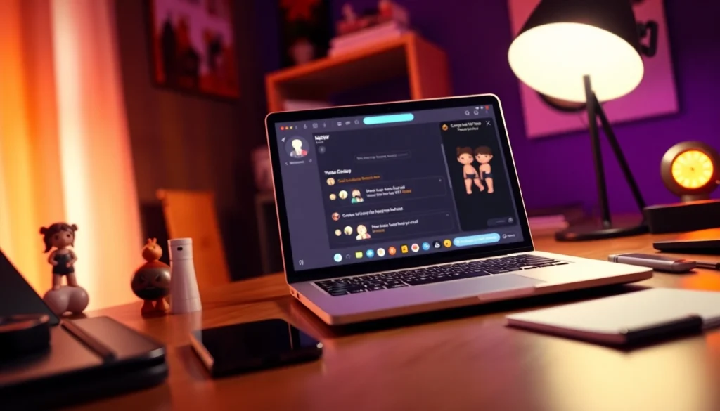 Engaging NSFW AI chat interface displayed on a stylish laptop in a warm, inviting workspace.